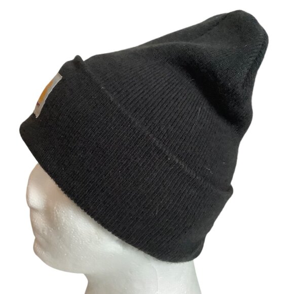 Carhartt Classic Embroidered Logo Patch Black Knit Winter Cap Beanie Hat OS - Picture 3 of 4
